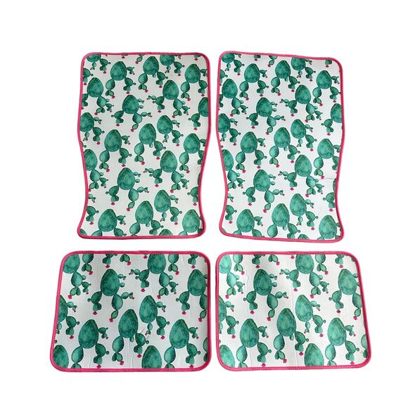 New Set of 4 White Pink Green Cactus Succulent Car Mats - Picture 1 of 1